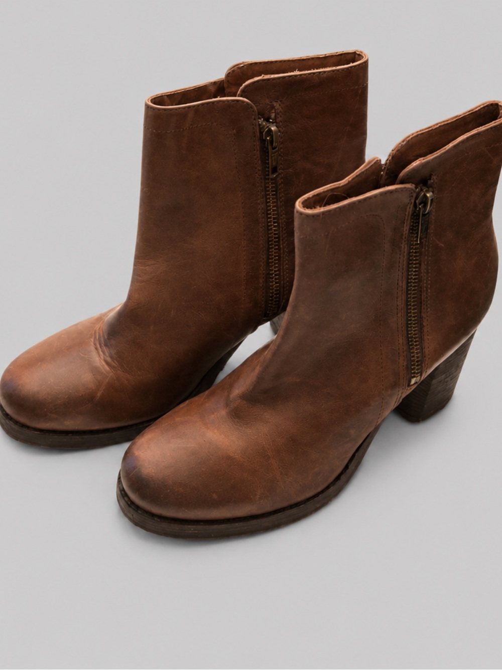 Frye Addie Double Zip Brown Leather Ankle Booties